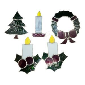 VTG Handmade Stained Glass Christmas Decor Ornament 5”-6" Sun Catcher Lot Of 5